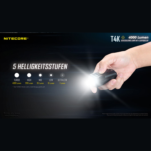 Nitecore Schlüssellampe T4K 4000 Lumen schwarz inkl. Gürtelclip Bild 6