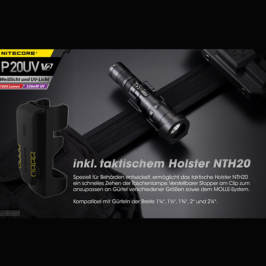Nitecore LED-Lampe P20UV V2 1000 Lumen mit UV-Funktion schwarz inkl. Tactical Holster Bild 10