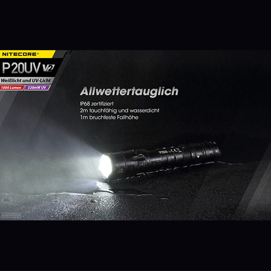Nitecore LED-Lampe P20UV V2 1000 Lumen mit UV-Funktion schwarz inkl. Tactical Holster Bild 2
