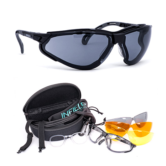 Infield Schutzbrille Terminator X-Tra schwarz Ballistic MIL Set inkl. 4 Wechselglser, Clip, Etui