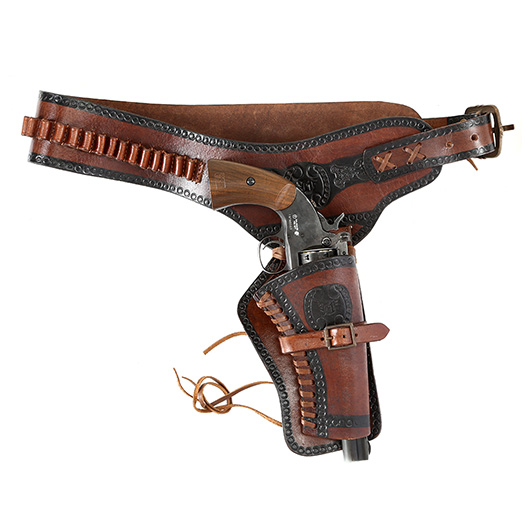 Western Revolver Grtel mit Holster Echtleder braun/schwarz Bild 2