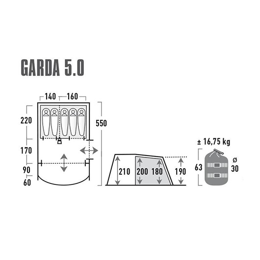 High Peak Zelt Garda 5.0 hellgrau fr max. 5 Personen Bild 1