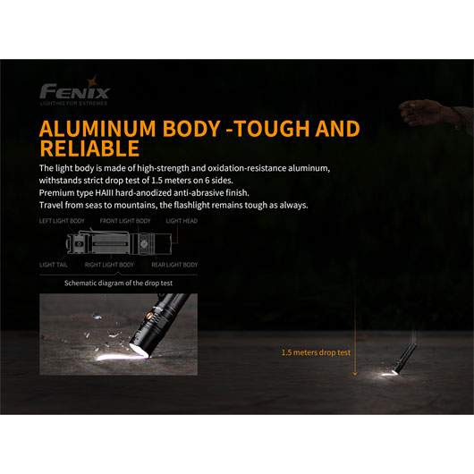 FENIX PD36R Taschenlampe – 1600 Lumen, Wiederaufladbar, USB-C, 21700 Akku, Wasserdicht IP68