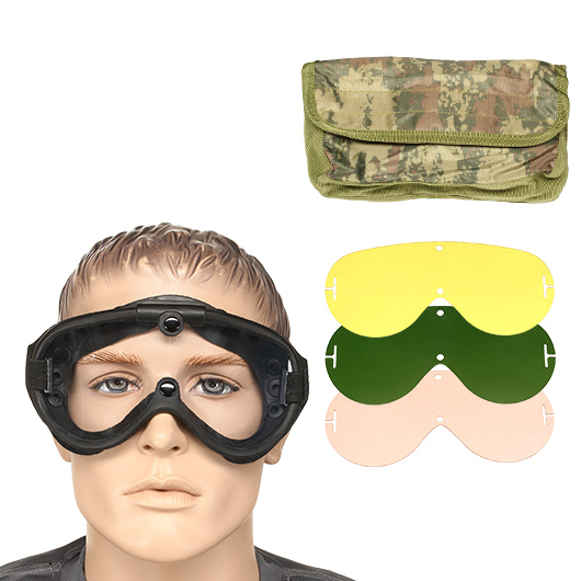 CI Taktische Schutzbrille inkl. Tragetasche, vier Gläser schwarz