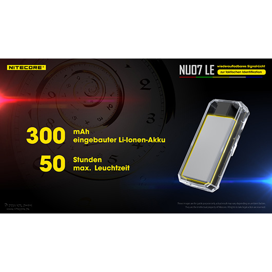 Nitecore Helm/Signallampe NU07 LE 15 Lumen inkl. Universalhalterung, Akku transparent/schwarz Bild 7