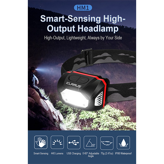 Klarus LED-Stirnlampe HM1 mit Sensor 440 Lumen schwarz Bild 2