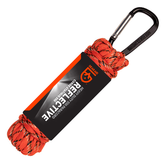 Gear Aid 550 Fallschirmleine Reflective 9 Meter mit Karabiner orange