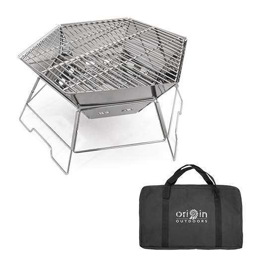 Origin Outdoors Grill- und Feuerstelle Hexagon 40 x 45 cm Edelstahl inkl. Tragetasche