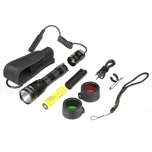 Nitecore LED-Taschenlampe MH25 V2 Jagdset 1300 Lumen inkl. Akku, Holster, Farbfilter, Kabelschalter und Koffer schwarz Bild 3