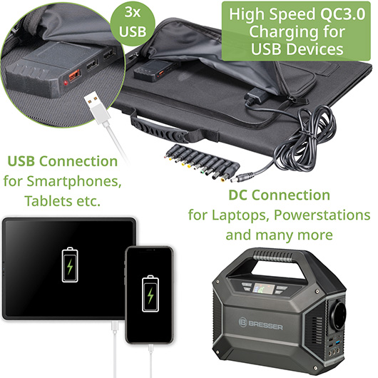 Bresser Mobiles Solar-Ladegert 60 Watt mit USB- u. DC-Anschluss faltbar Bild 8