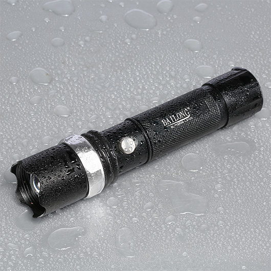 Bailong LED-Taschenlampe mit Zoom, Strobe schwarz inkl. Akku und Ladegert Bild 2