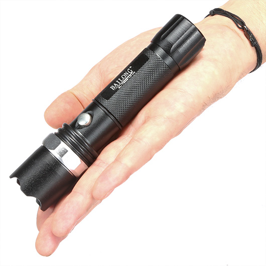 Bailong LED-Taschenlampe mit Zoom, Strobe schwarz inkl. Akku und Ladegert Bild 3