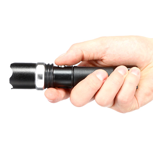 Bailong LED-Taschenlampe mit Zoom, Strobe schwarz inkl. Akku und Ladegert Bild 8