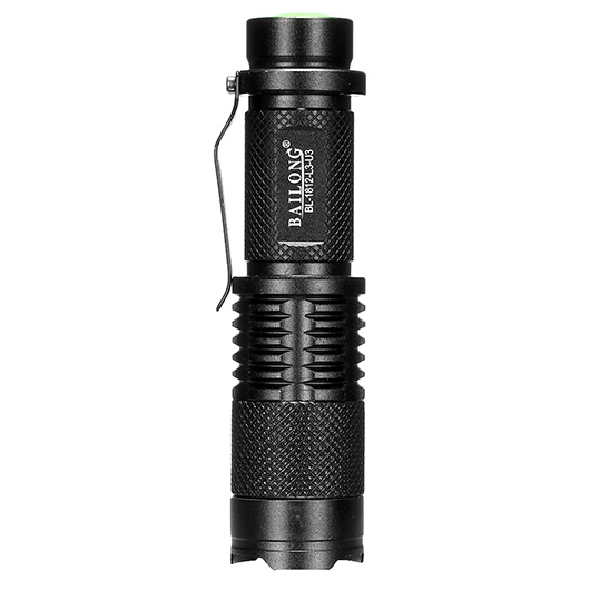 Bailong LED-Taschenlampe mit Zoom, Strobe und SOS schwarz inkl. Akku und Ladegert Bild 1