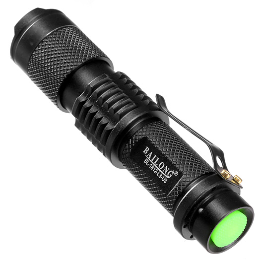 Bailong LED-Taschenlampe mit Zoom, Strobe und SOS schwarz inkl. Akku und Ladegert Bild 6