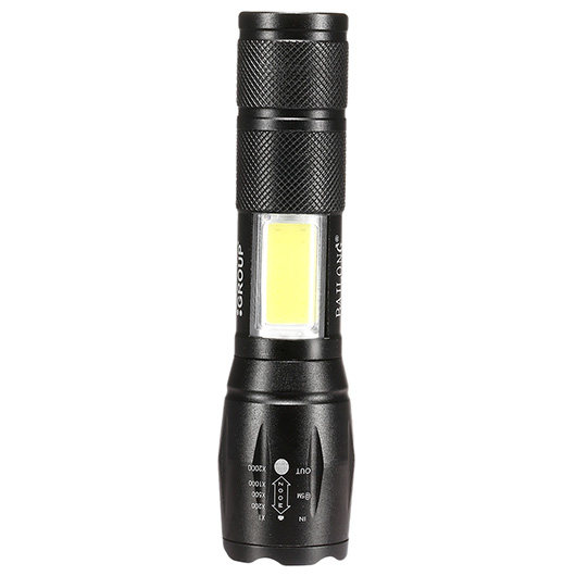 Bailong LED-Taschenlampe mit Zoom und COB LED schwarz inkl. Akku Bild 1