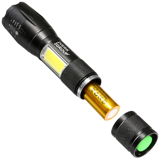 Bailong LED-Taschenlampe mit Zoom und COB LED schwarz inkl. Akku Bild 8