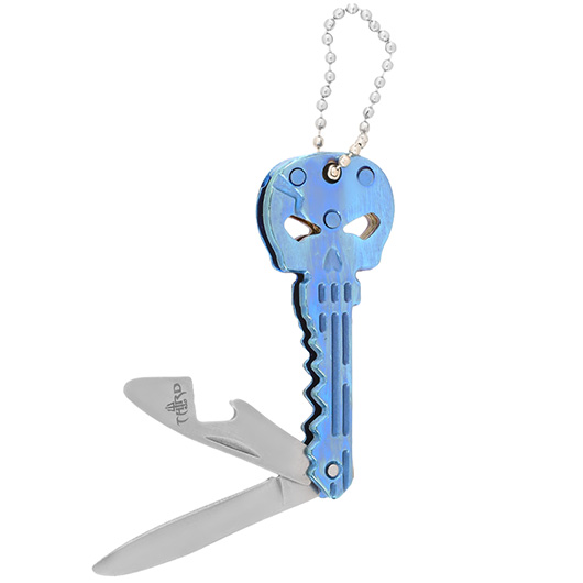 Schlsselanhnger Skull titanblau mit Messer und Flaschenffner Bild 2