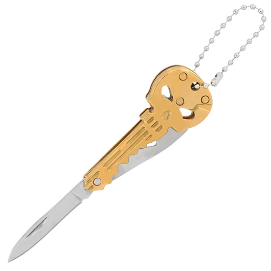 Schlsselanhnger Skull gold mit Messer und Flaschenffner