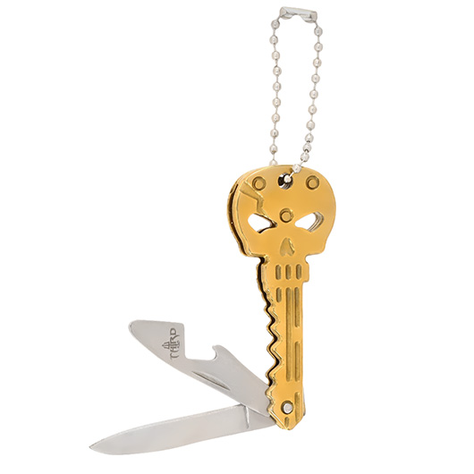 Schlsselanhnger Skull mit Messer und Flaschenffner gold Bild 2