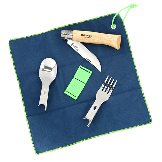 Opinel Picnic Plus 4-teilig Messer, Gabel, Lffel, Etui