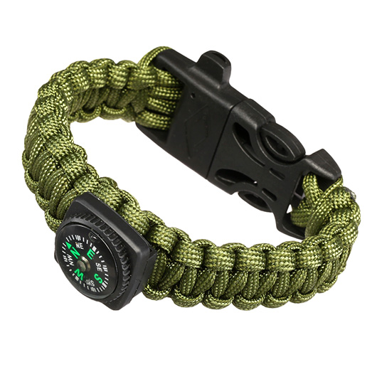 Survival Paracord Armband mit 5 Funktionen oliv