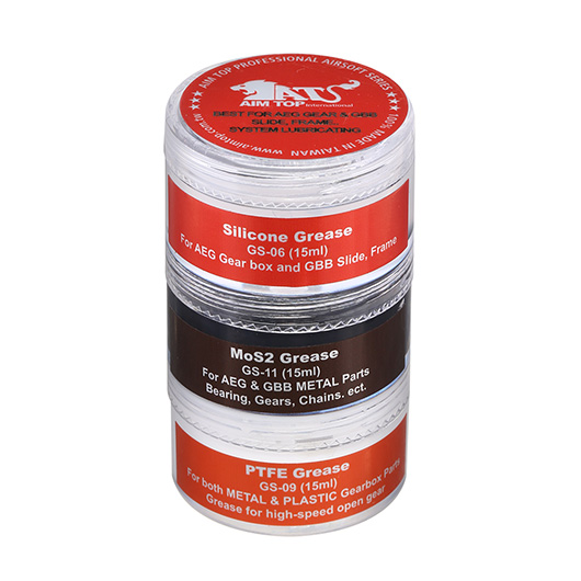 AIM Top 3in1 Airsoft Grease / Schmiermittel Set mit Silikon / MoS2 / PTFE 45ml