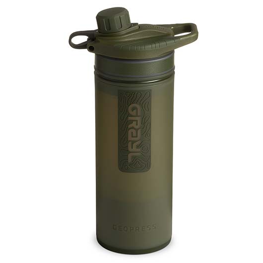 Grayl GeoPress Wasserfilter Trinkflasche 710 ml oliv drab - fr Wandern, Camping, Outdoor, Survival