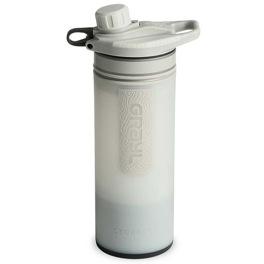 Grayl GeoPress Wasserfilter Trinkflasche 710 ml peak white - für Wandern, Camping, Outdoor, Survival