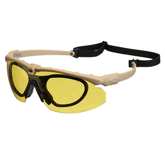 Nuprol Battle Pro Protective Airsoft Schutzbrille inkl. Brillenträgereinsatz tan / gelb