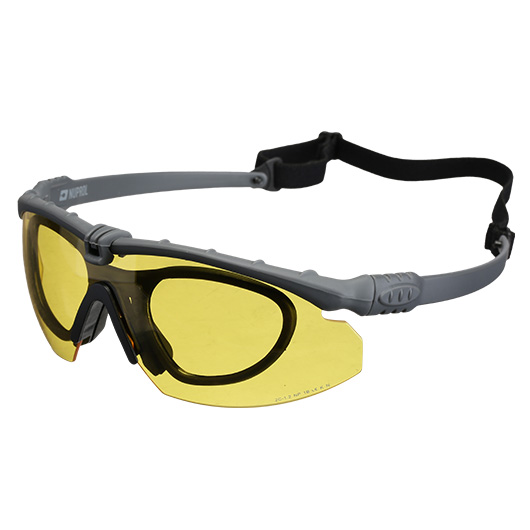 Nuprol Battle Pro Protective Airsoft Schutzbrille inkl. Brillentrgereinsatz grau / gelb