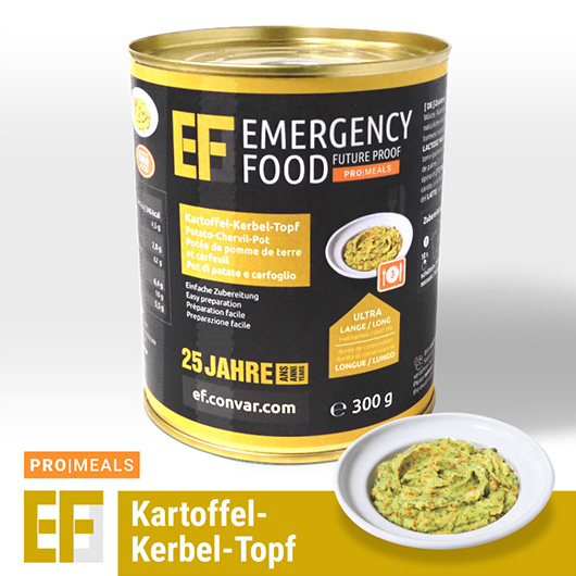 Emergency Food Pro Meals Notration Kartoffel-Kerbel-Topf 300g Dose 3 Portionen