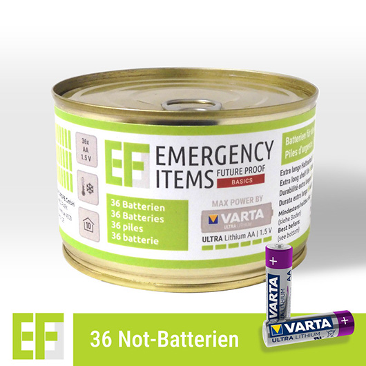 Emergency Food Basic Notbatterien Ultra Lithium Batterien 36 Stück in der Dose