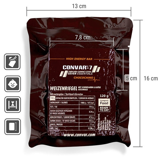 Convar-7 Riegel High Energy Bar Chocochino 120 g Langzeitlebensmittel - Ideal fr Outdoor, Notvorrat und Krisenvorsorge Bild 3