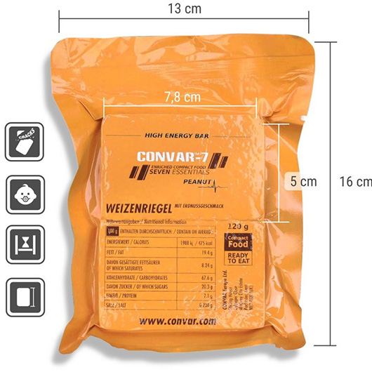 Convar-7 Riegel High Energy Bar Erdnuss 120 g Langzeitlebensmittel - Ideal fr Outdoor, Notvorrat und Krisenvorsorge Bild 3