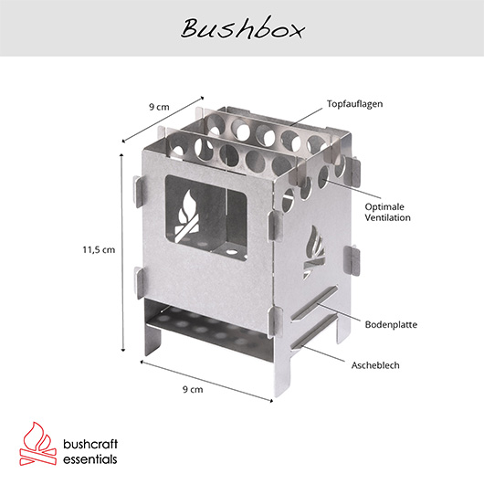 Bushcraft Essentials Kocher Bushbox Set inkl. Grillplatte, 2 x Topfauflage und Outdoortasche Bild 4