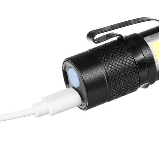 LED-Taschenlampe Q5 mit Zoom und COB LED schwarz inkl. Akku Bild 6