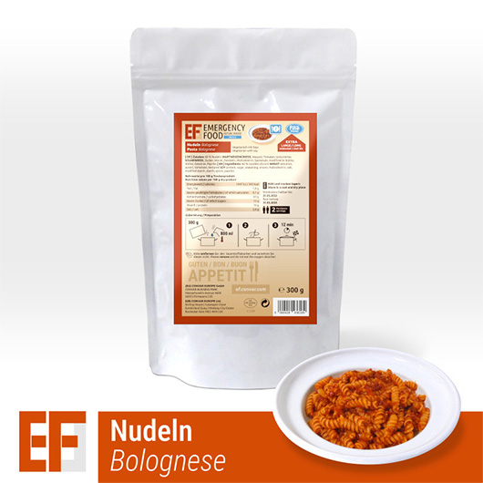 Emergency Food Meals Notration Nudeln Bolognese vegetarisch m. Soja Big Pack 300g Beutel 2 Portionen