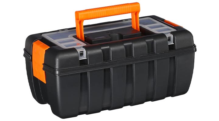 Werkzeugkiste mit Zwischenfach 37 x 20 x 16 cm schwarz/orange