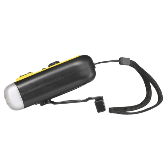 Dynamo Taschenlampe mit 3 LEDs und FM Radio, Akku, Handkurbel,  schwarz/gelb Bild 7