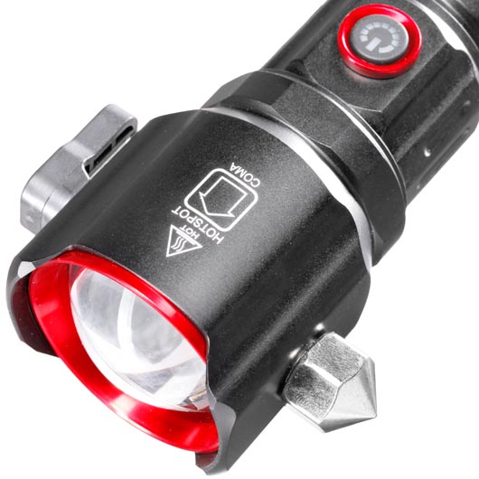 Bailong LED-Taschenlampe mit Gurtschneider, Glasbrecher, Powerbank und COB-LED schwarz inkl. Akku, USB-Ladekabel, Lanyard Bild 7