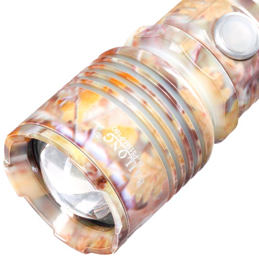 Bailong LED-Taschenlampe XHP160 mit Zoom, Strobe camouflage inkl. Akku, USB-Ladekabel und Lanyard Bild 8