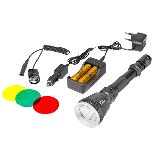 Bailong LED-Taschenlampe XM-L T6 schwarz inkl. Akku, Ladegert, Kabelschalter und 3 Farbfilter Bild 4