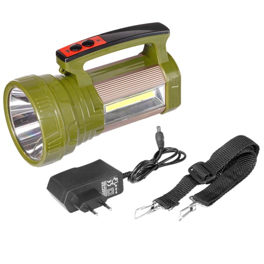 LED Handscheinwerfer mit COB-LED,  Powerbankfunktion und Solarpanel oliv inkl. Akku, Ladekabel und Tragegurt Bild 4