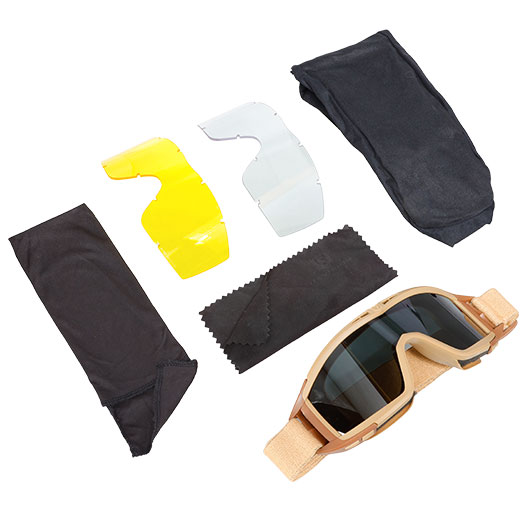 Revision ballistische Schutzbrille Desert Locust Deluxe Kit tan mit 3 Wechselglsern und Brillenetui