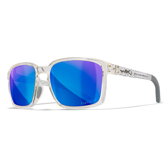 Wiley X Sonnenbrille Alfa Captivate glnzend transparent Glser blau verspiegelt polarisiert inkl. Brillenetui und Seitenschutz Bild 5