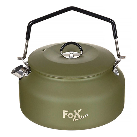 Fox Outdoor Wasserkessel Edelstahl 1 Liter oliv inkl. Deckel und Netzbeutel