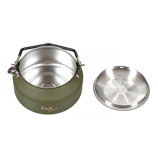 Fox Outdoor Wasserkessel Edelstahl 1 Liter oliv inkl. Deckel und Netzbeutel Bild 1