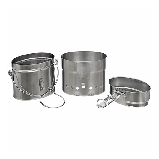 Schwedisches M40 Spiritus Kochset Edelstahl 3-teilig silber Bild 2