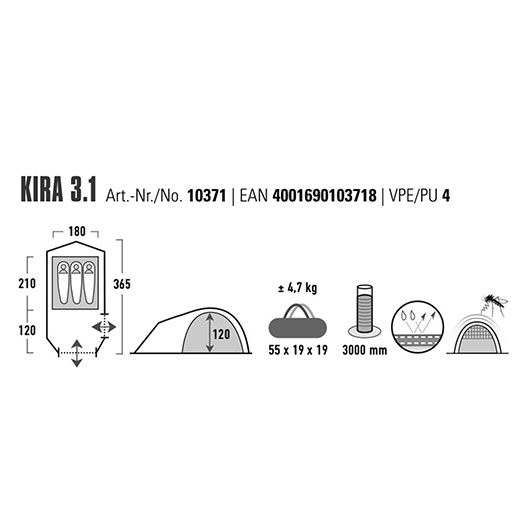 High Peak Zelt Kira 3.1 dunkelgrn fr max. 3 Personen Bild 1